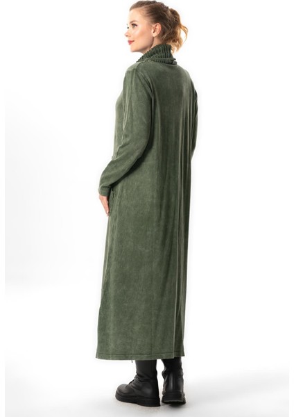 Uzun Kol Sevda Geniş Boğazlı Sonbahar ve Kışlık Cepli Triko Elbise Haki Hk fiyatları