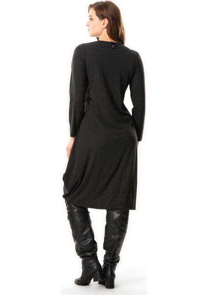 Uzun Kol Athena Düğüm Detaylı Sonbahar ve Kışlık Midi Boy Otantik Yünlü Viskon Elbise Gri Gri fiyatları