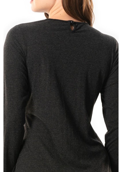 Uzun Kol Athena Düğüm Detaylı Sonbahar ve Kışlık Midi Boy Otantik Yünlü Viskon Elbise Gri Gri modelleri