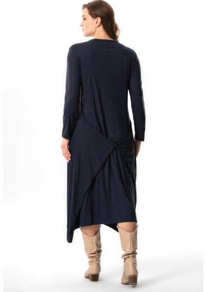 Uzun Kol Atlantis Sonbahar ve Kışlık Nakışlı Uzun Yünlü Viskon Elbise Lacivert Lcvt fiyatları