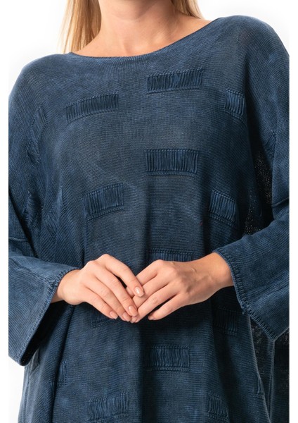 Geniş Kol Hira Sonbahar ve Kışlık Asimetrik Kesim Otantik Triko Bluz Indigo Indg modelleri