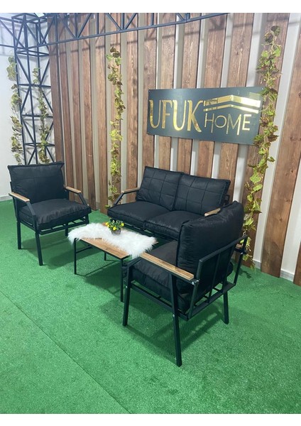 Ufuk Home Linda 2+1+1 Sehpalı Koltuk Takımı, Balkon Mobilyası, Oturma Odası Mobilyaları, Metal Kanepe Takımı, Mutfak Koltuk Takımı