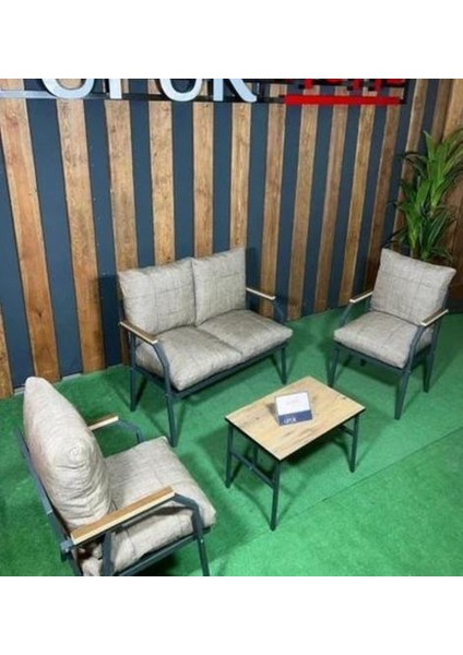 Linda 211 Sehpalı Kahverengi Fermuarlı Bahçe Balkon Takımı, Cafe, Salon - Metal Kanepe Koltuk Takımı