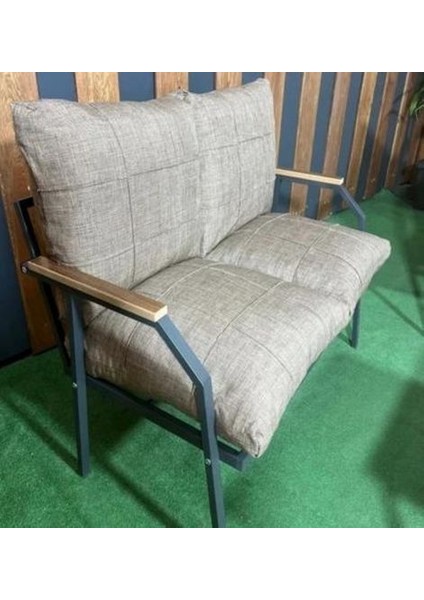 Linda 211 Sehpalı Kahverengi Fermuarlı Bahçe Balkon Takımı, Cafe, Salon - Metal Kanepe Koltuk Takımı