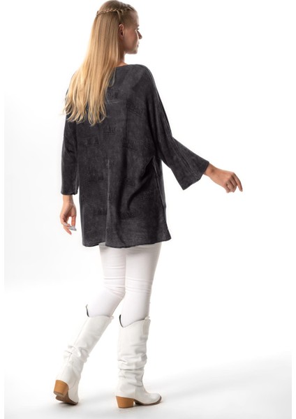 Geniş Kol Hira Sonbahar ve Kışlık Asimetrik Kesim Otantik Triko Bluz Füme Fm modelleri