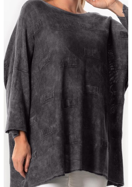 Geniş Kol Hira Sonbahar ve Kışlık Asimetrik Kesim Otantik Triko Bluz Füme Fm fırsatları