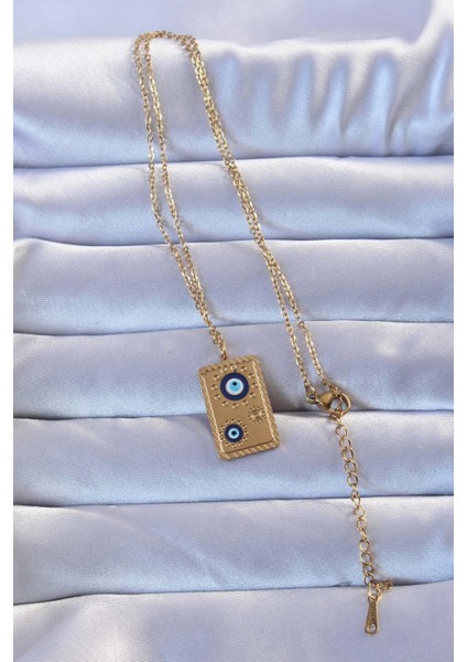 Gold Renk Işlemeli Nazarlı Vintage Kolye - EBJ240928W28316 fiyatları