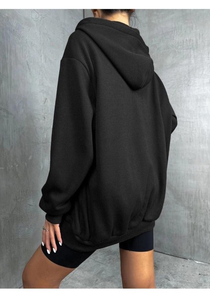 Kadın Siyah Fermuarlı Kapüşonlu Oversize Hırka fırsatları