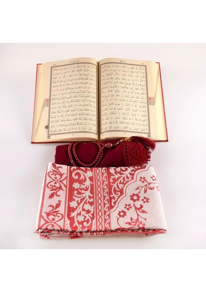 Şal + Seccade + Tesbih + Kuran Hediye Seti (Hafız Boy, Ekonomik Cilt, Bordo) fırsatları