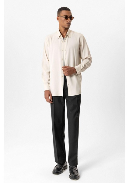 Bej Teknik Regular Fit Erkek Gömlek