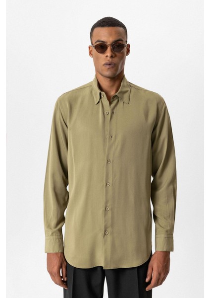 Haki Teknik Regular Fit Erkek Gömlek