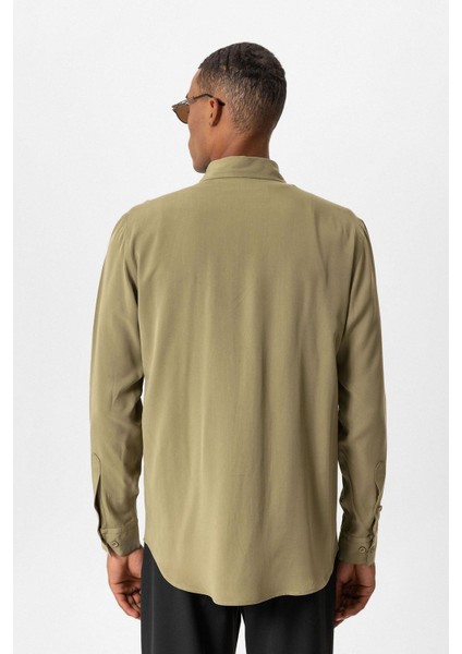 Haki Teknik Regular Fit Erkek Gömlek