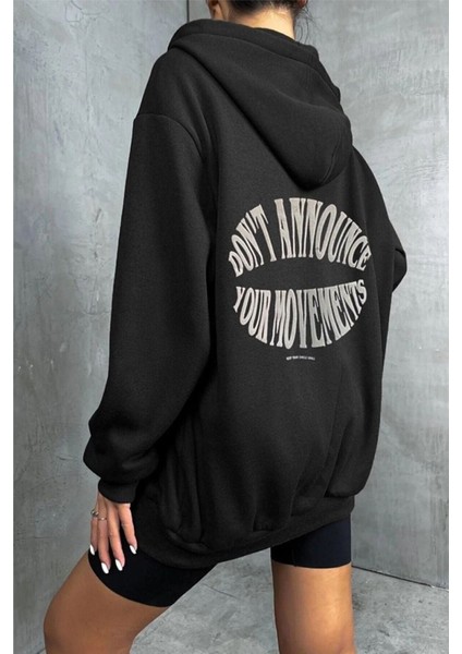 Unisex Gri Wrst Sırt Baskılı Ince Mevsimlik Kapşonlu Oversize Hırka