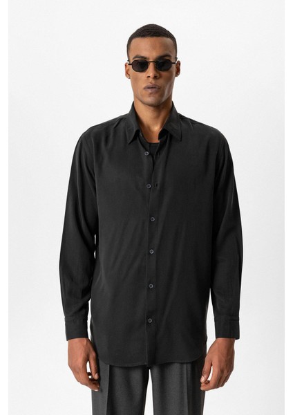 Siyah Teknik Regular Fit Erkek Gömlek