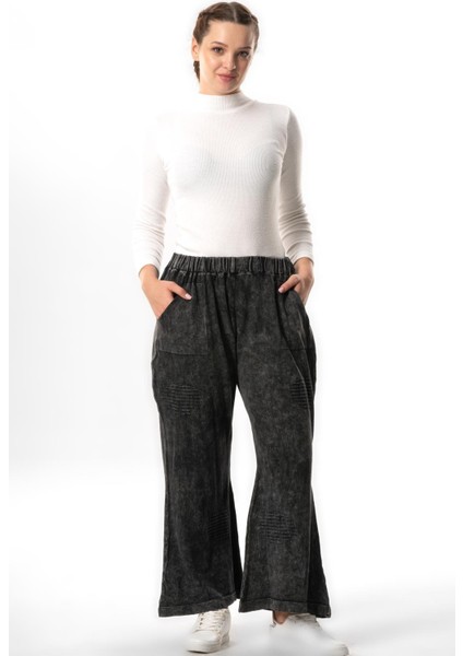 Çisel Çift Cepli Sonbahar ve Kışlık Beli Lastikli Triko Pantolon Füme Fm