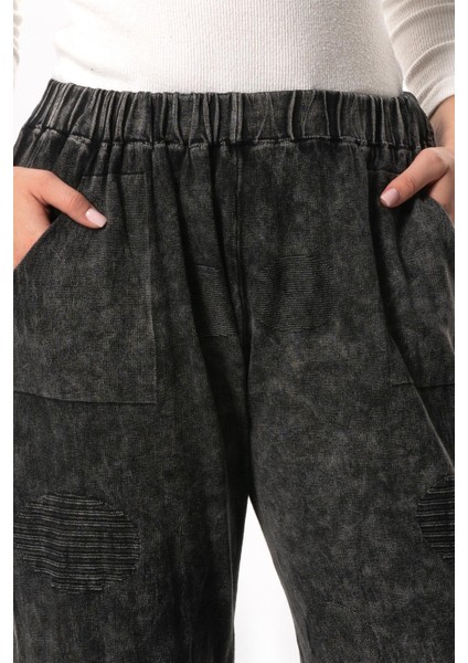 Çisel Çift Cepli Sonbahar ve Kışlık Beli Lastikli Triko Pantolon Füme Fm modelleri