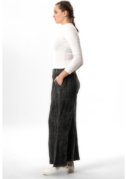 Çisel Çift Cepli Sonbahar ve Kışlık Beli Lastikli Triko Pantolon Füme Fm fırsatları