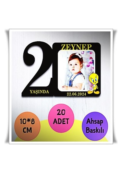 Bebek Çocuk Doğum Günü Resimli Ahşap Magnet 20 Adet A6