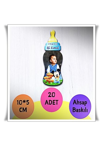 Bebek Çocuk Doğum Günü Resimli Ahşap Magnet 20 Adet A4