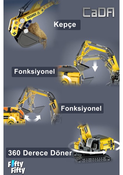 Cada Inşaat Iş Makinası Serisi Ekskavatör -C65003W (467 Parça) Oyuncak Yapım Seti