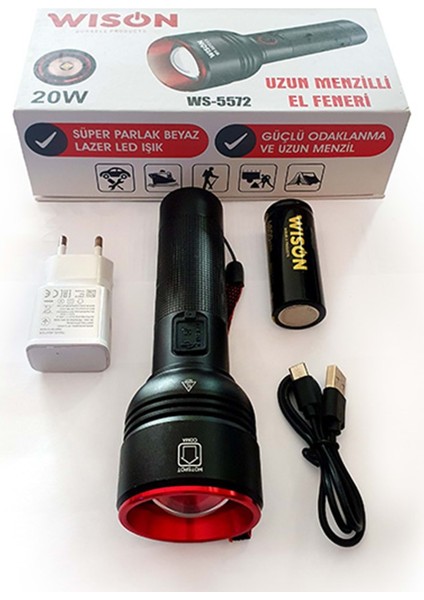 WS-5572 20W Şarjlı Metal Uzun Menzilli Elfeneri