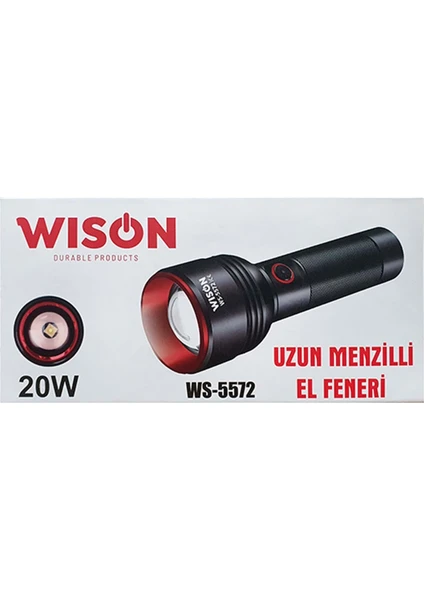 WS-5572 20W Uzun Menzilli Şarjlı Metal El Feneri