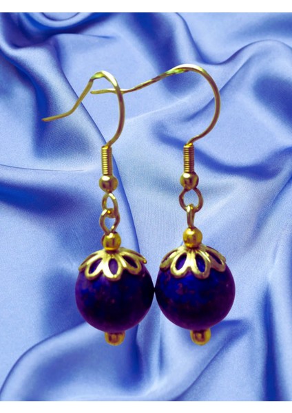 Doğal Taş Lapis Lazuli Gold Renk Kadın Küpe - Mavi Bijuteri Doğal Taş Sallantılı Küpe - Gold Küpe fırsatları