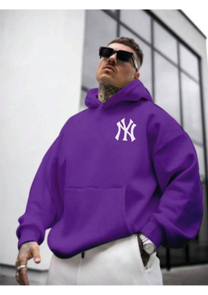Erkek Ön Arka Ny Baskılı Kapüşonlu Sweatshirt fiyatları