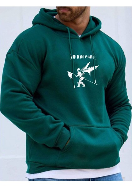 Erkek Yeşil Linkin Park Baskılı Kapüşonlu Sweatshirt fiyatları