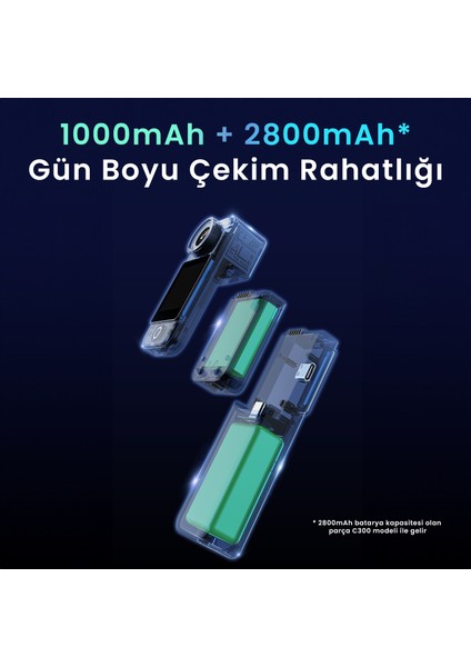 C300 4K UHD 2160P Çift Ekranlı Ultra Batarya 2800MAH + 1000MAH Wifi 20MP 154° Ince Tasarım H.265 30 Metre Su Geçirmez Kılıflı Geniş Açılı Mini Aksiyon Kamerası Beyaz