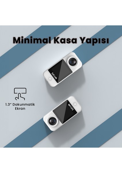 C300 4K UHD 2160P Çift Ekranlı Ultra Batarya 2800MAH + 1000MAH Wifi 20MP 154° Ince Tasarım H.265 30 Metre Su Geçirmez Kılıflı Geniş Açılı Mini Aksiyon Kamerası Beyaz