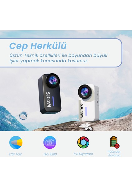 C110+ 4K Wifi F1.8 20MP 170° 6 Eksenli Jiroskop IP65 30 Metre Su Geçirmez Mini Aksiyon Kamerası Siyah modelleri