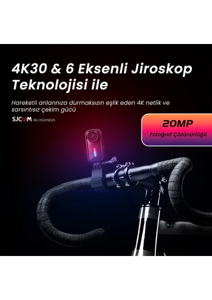 C110+ 4K Wifi F1.8 20MP 170° 6 Eksenli Jiroskop IP65 30 Metre Su Geçirmez Mini Aksiyon Kamerası Siyah