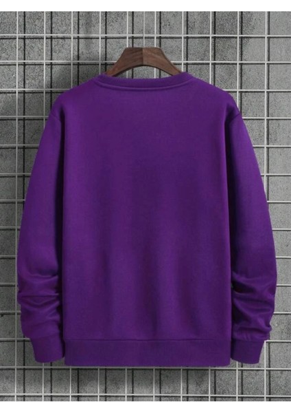 Erkek Mor La Baskı Bisiklet Yaka Sweatshirt fiyatları