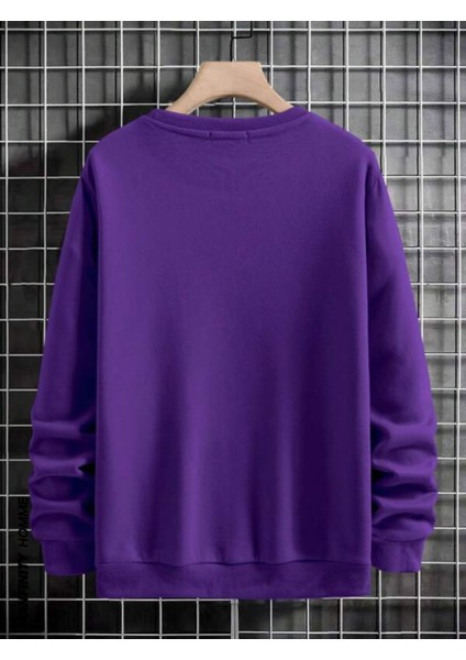 Erkek El Baskı Bisiklet Yaka Sweatshirt