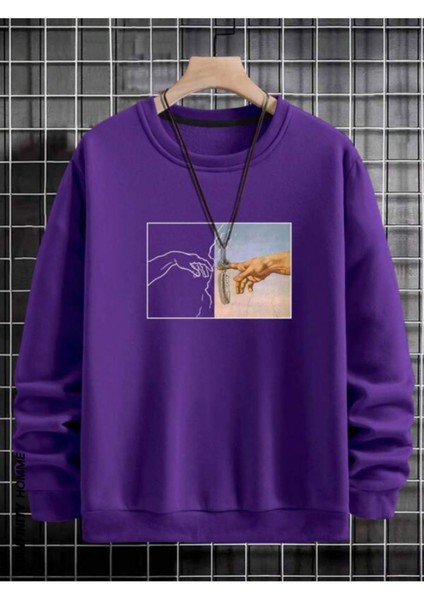 Erkek El Baskı Bisiklet Yaka Sweatshirt fiyatları