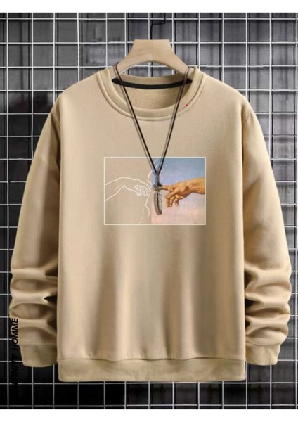 Erkek El Baskı Bisiklet Yaka Sweatshirt fiyatları