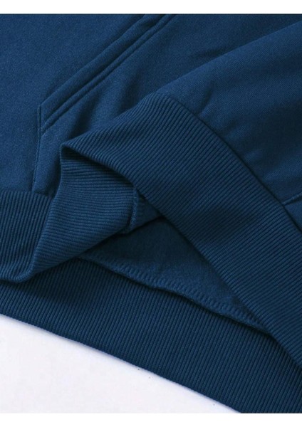 Erkek Petrol Mavi Monaco Baskılı Oversize Kapşonlu Sweatshirt fiyatları