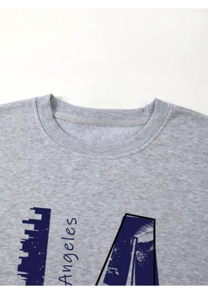 Erkek Gri La Baskı Bisiklet Yaka Sweatshirt fiyatları