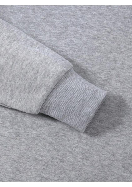 Erkek Gri La Baskı Bisiklet Yaka Sweatshirt modelleri