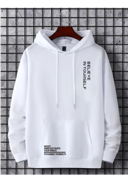 Erkek Believe Baskılı Oversize Kapşonlu Sweatshirt fiyatları