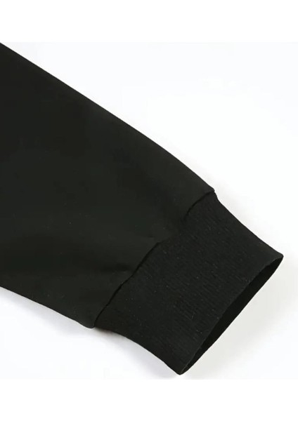 Erkek Siyah Paris Baskılı Yarım Fermuarlı Oversize Sweatshirt