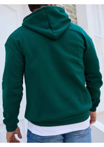 Erkek Believe Baskılı Oversize Kapşonlu Sweatshirt