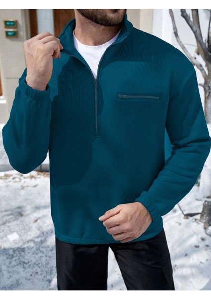 Erkek Göğüs Fermuarlı Oversize Polo Yaka Sweatshirt modelleri