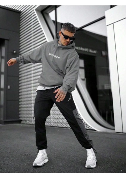 Erkek Believer Baskılı Oversize Kapşonlu Sweatshirt modelleri