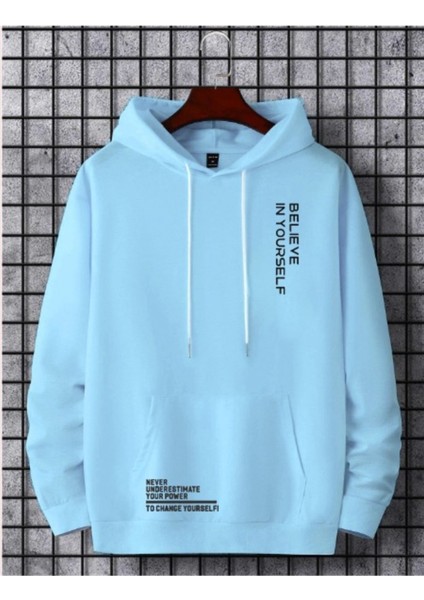 Erkek Believe Baskılı Oversize Kapşonlu Sweatshirt