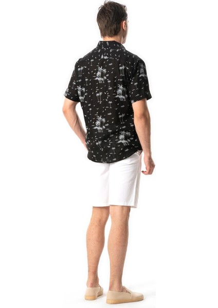 Kısa Kol Pamuklu Baskılı Erkek Yazlık Gömlek Siyah Syh fiyatları