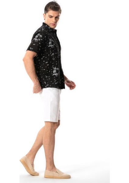 Kısa Kol Pamuklu Baskılı Erkek Yazlık Gömlek Siyah Syh indirimleri