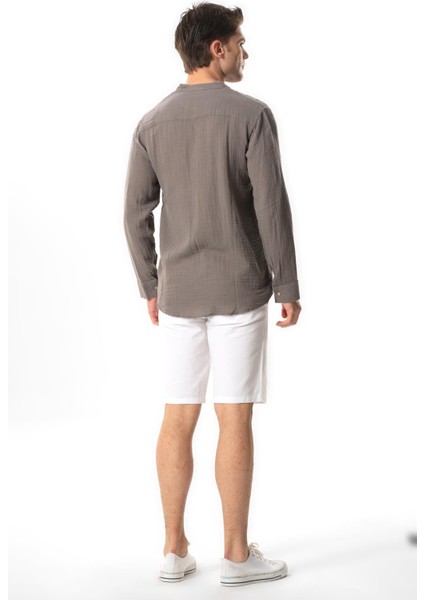 Uzun Kol Hakim Yaka Yazlık Müslin Gömlek Vizon Vzn fiyatları