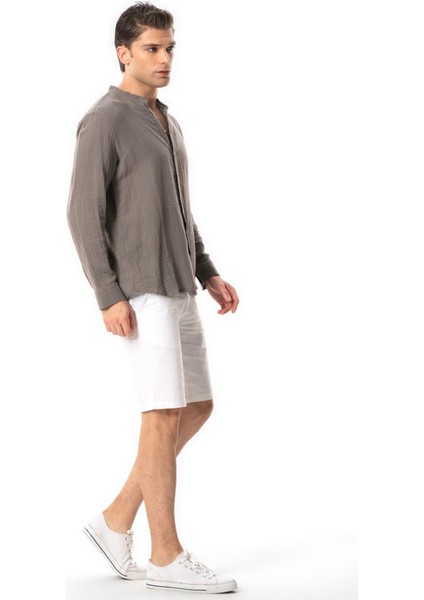 Uzun Kol Hakim Yaka Yazlık Müslin Gömlek Vizon Vzn fırsatları